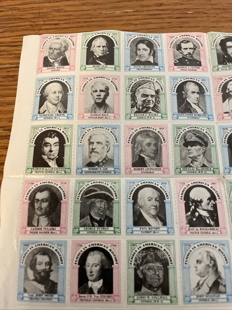 1981 Hygrade USA Stamp Sheet Famous Americans in History