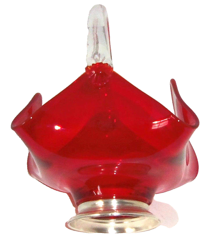 Baldwin Sterling Crystal Ruby Red Basket Clear Handle Silver Base Rare Vintage