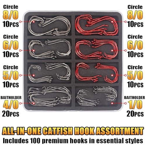 Catfish Hook Set Offset Octopus Circle & Catfish Hook Set -100 Pack Assorted