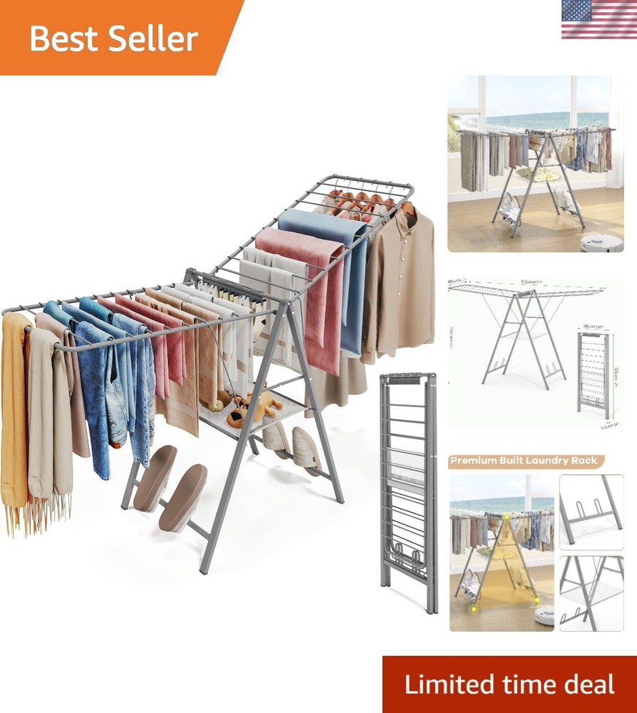 Durable Grey Laundry Drying Rack - Collapsible & Assembly Free for Easy Use