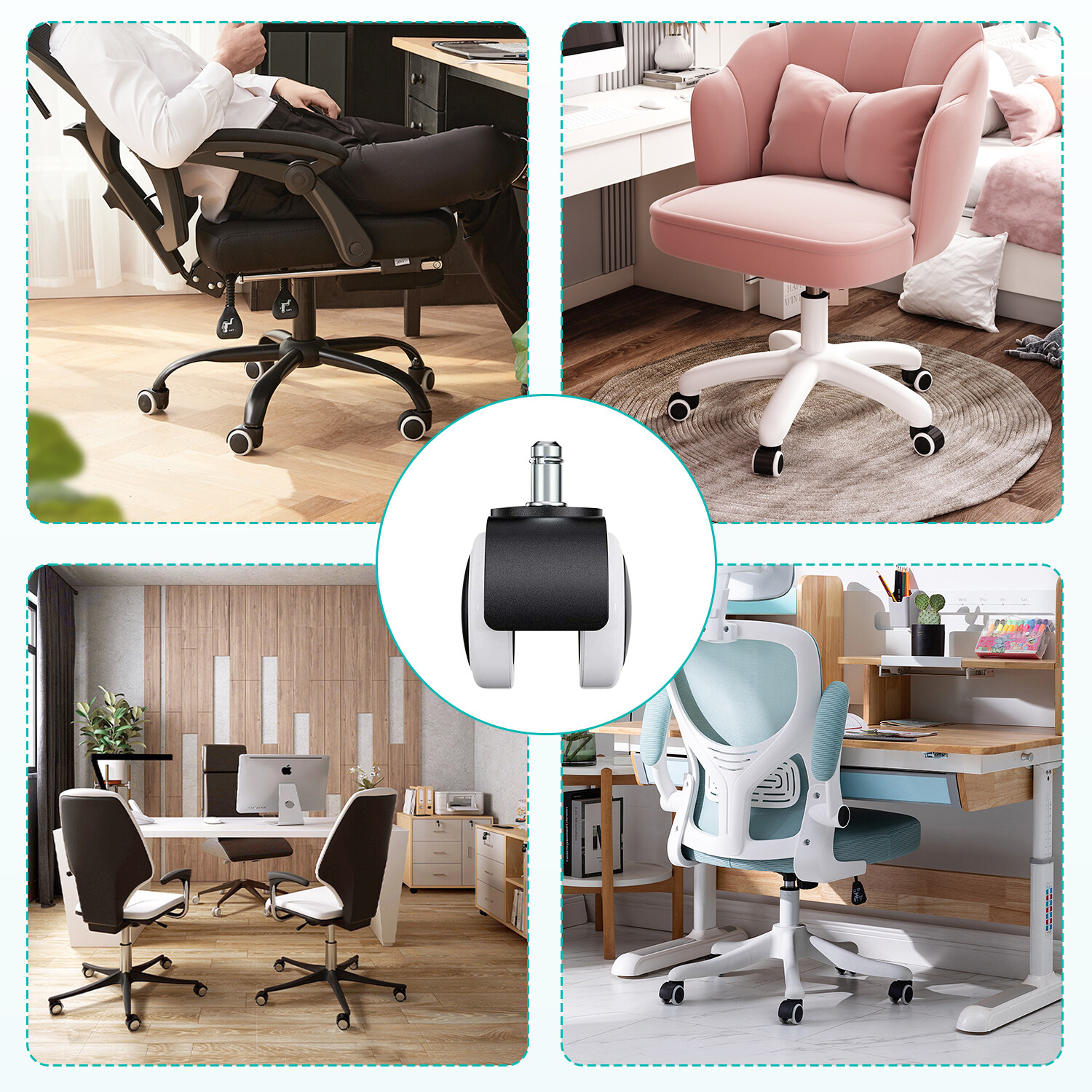 Universal Chair Casters-2" Heavy Duty Swivel Wheels|Office Chair Replacement Set