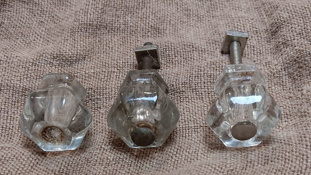 Vintage Solid Glass Drawer Pulls. Set of 3.   1 " each. 6 points.