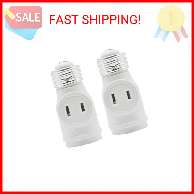 2 Outlet Light Socket Adapter, E26 Bulb Socket to Outlet Splitter,Converts Mediu