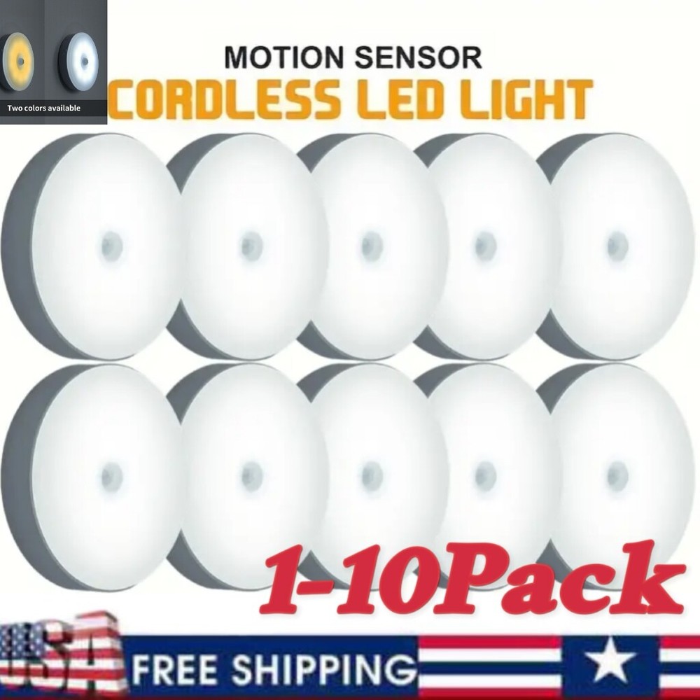 LED Motion Sensor Under Cabinet Closet Light USB Rechargeable Kitchen Lamp