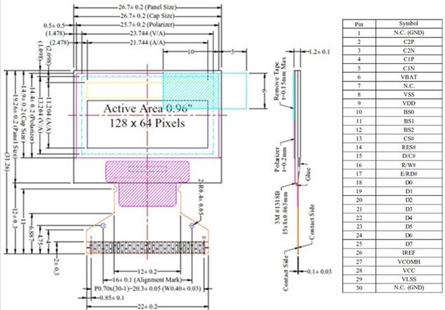 0.96" 128X64 12864 White OLED LED COG Display Module LCD Screen Panel NEW
