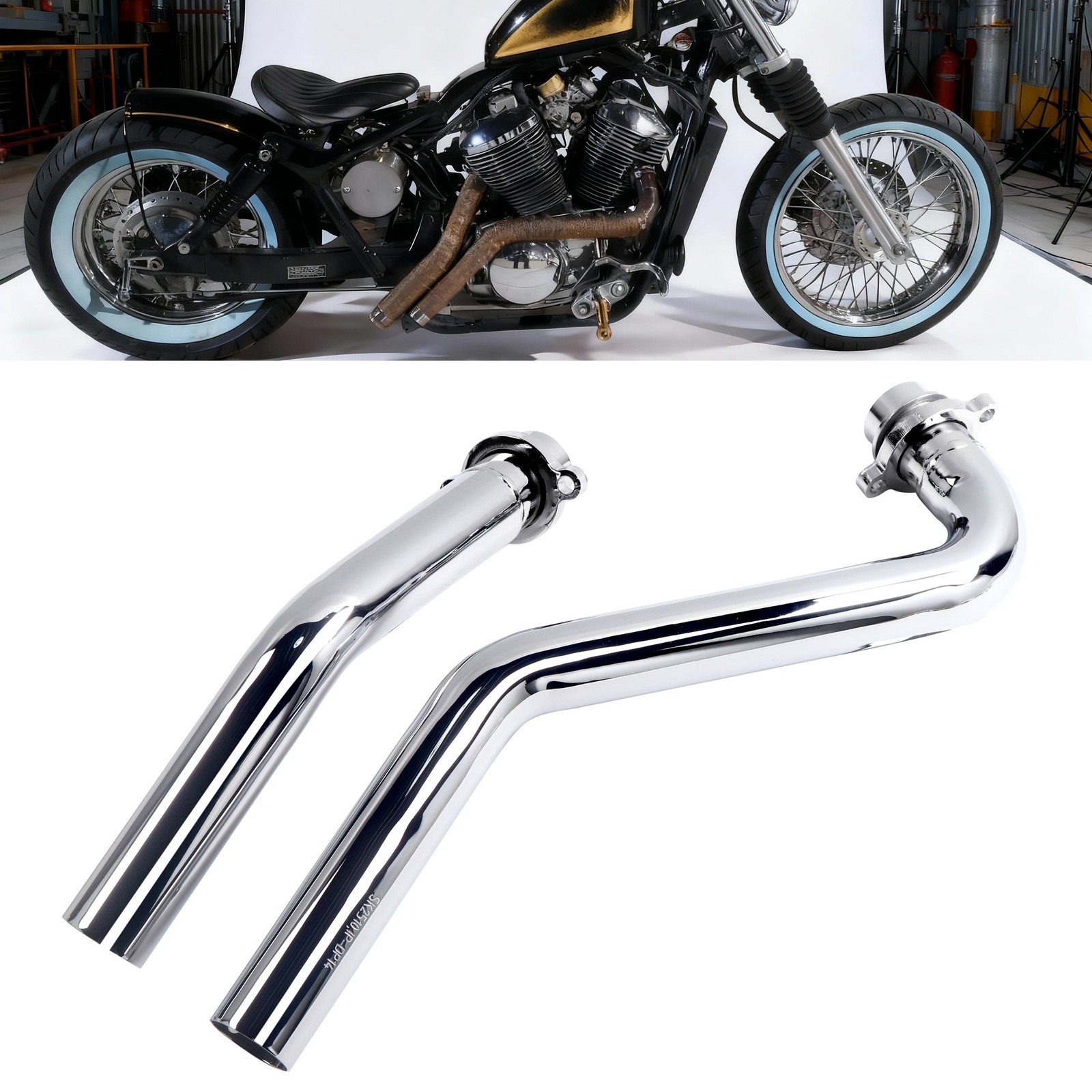 Rumble Tone Chrome Drag Exhaust for Honda Shadow VT750 Spirit-ACE-RS & VT750DC