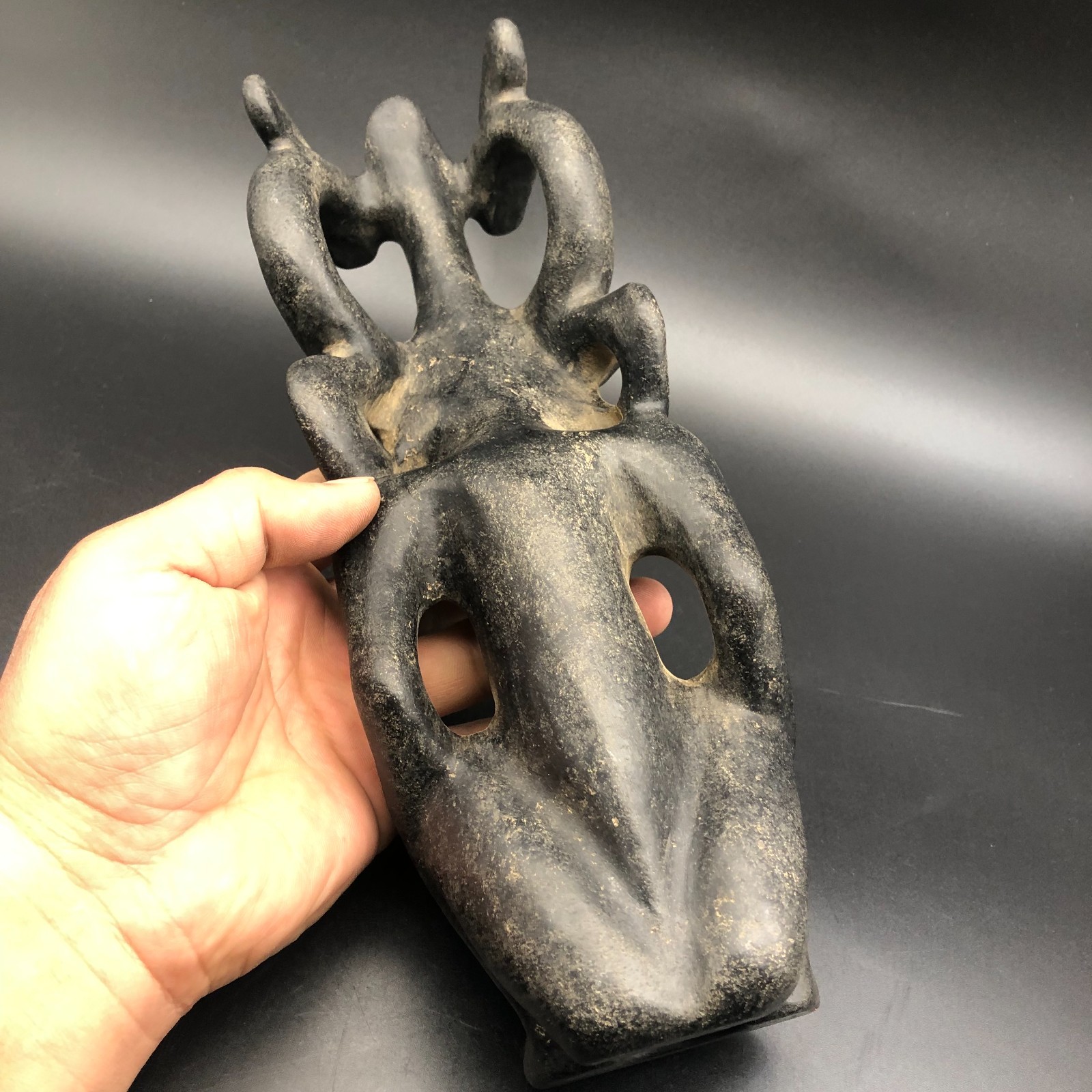 Old HongShan Culture Meteorite Jade Hand-Carved Sun God Helios&Pig Dragon Statue