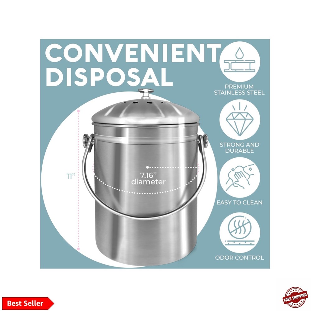 Countertop Compost Bin Kitchen | 1.3 Gallon | Odorless Composting Bin with Ca...