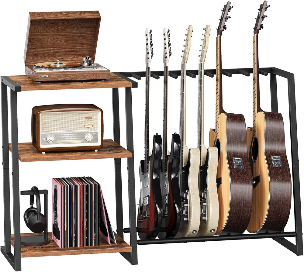 Guitar Stand, 3-Tier Guitar Rack with Adjustable Shelf for Record Player, Multi-