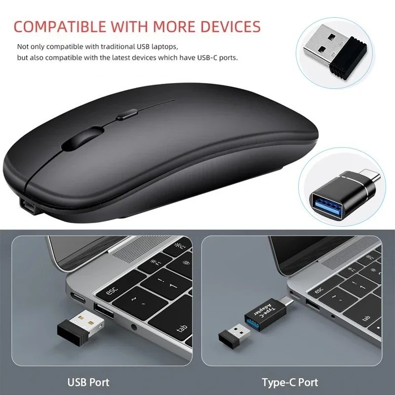 Rechargeable Wireless Mouse Bluetooth 2.4GHz Dual Mode with USB Receiver