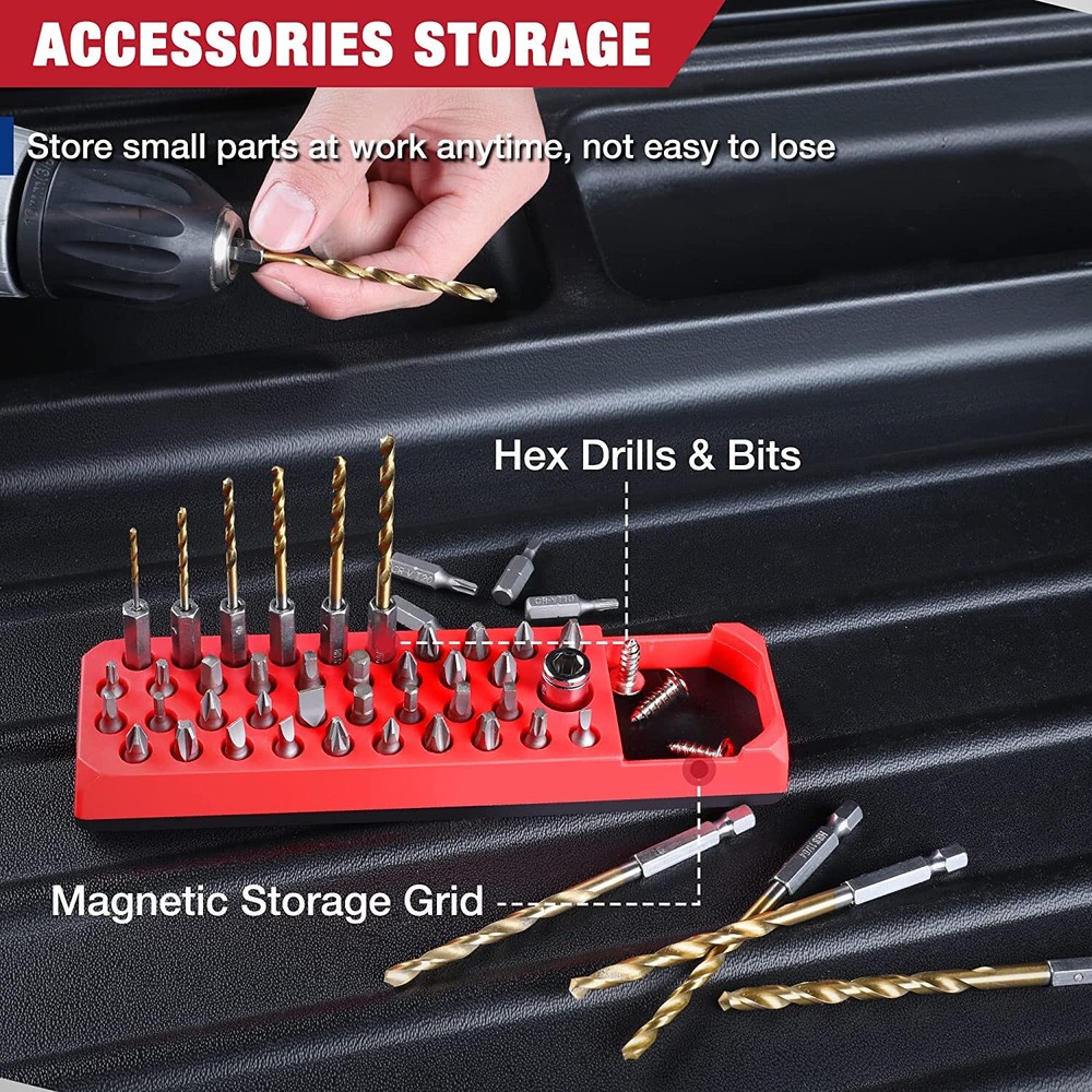 WORKPRO 1/4" Magnetic Hex Bit Organizer Hex Bit&Drill Holder Ferrite Magnet Base