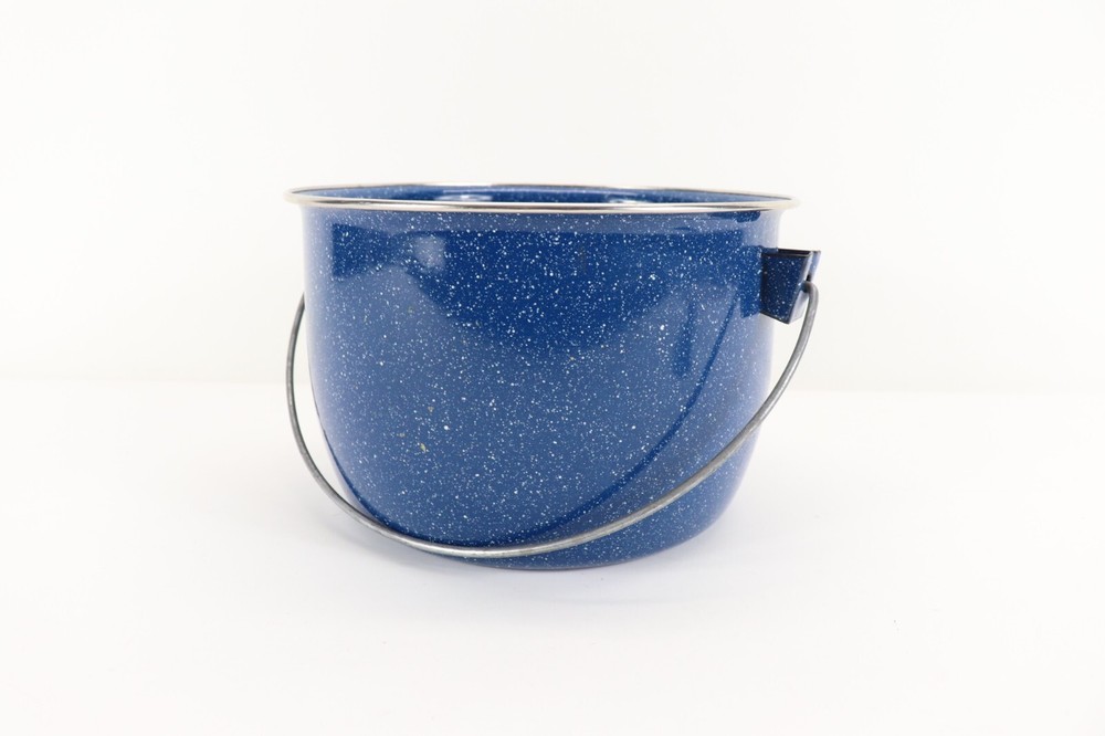 Blue Enamel Camping Pot Speckled w/Serving Spoon