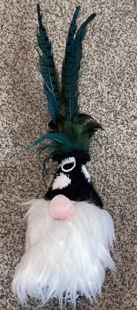Gnome Handmade 8” Sock Gnome white faceless beard beanbag feathers for a hat EUC