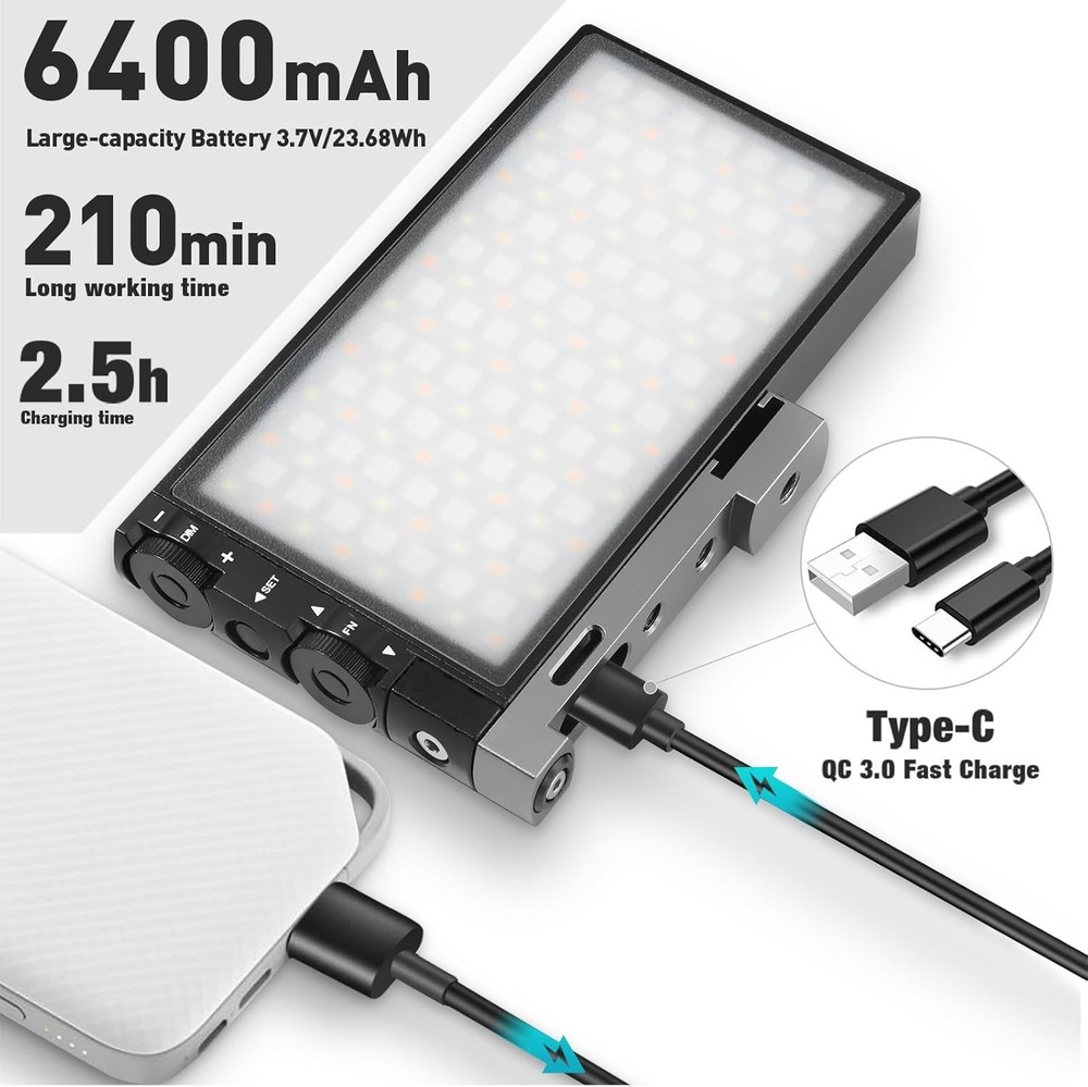 Portable 12W LED Camera Light, 10 Lighting Effects, CRI≥97