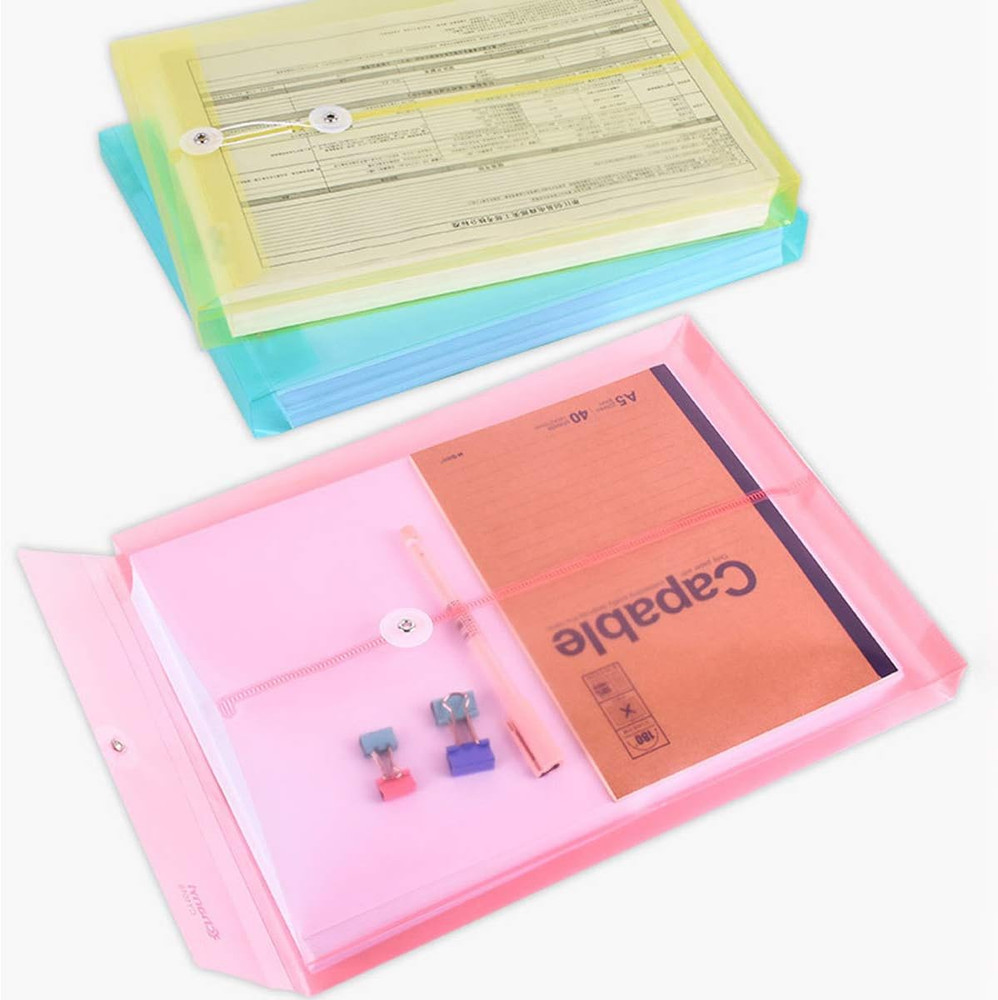 Poly Clear Envelopes with Button String Snap Closure 1 Inch Gusset Top Opening L