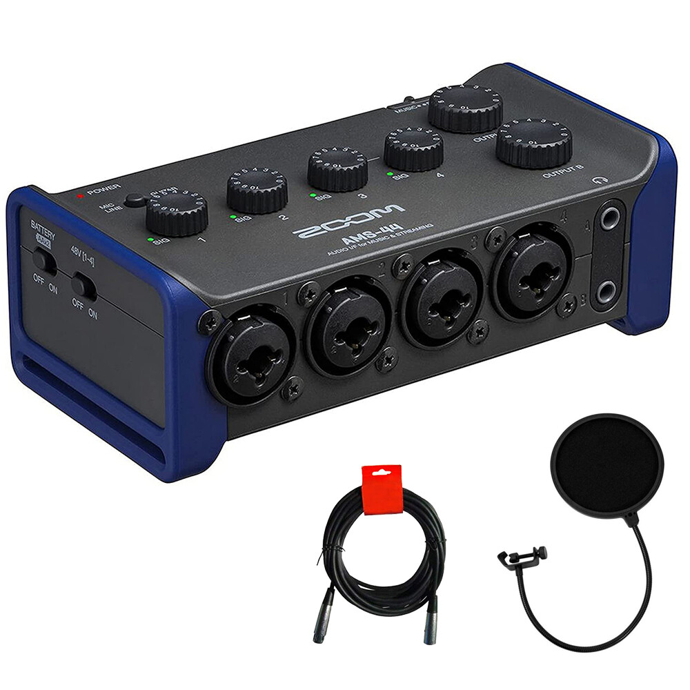 Zoom AMS-44 4x4 USB-C Audio Interface w/ Kellopy Pop Filter and XLR-XLR Cable