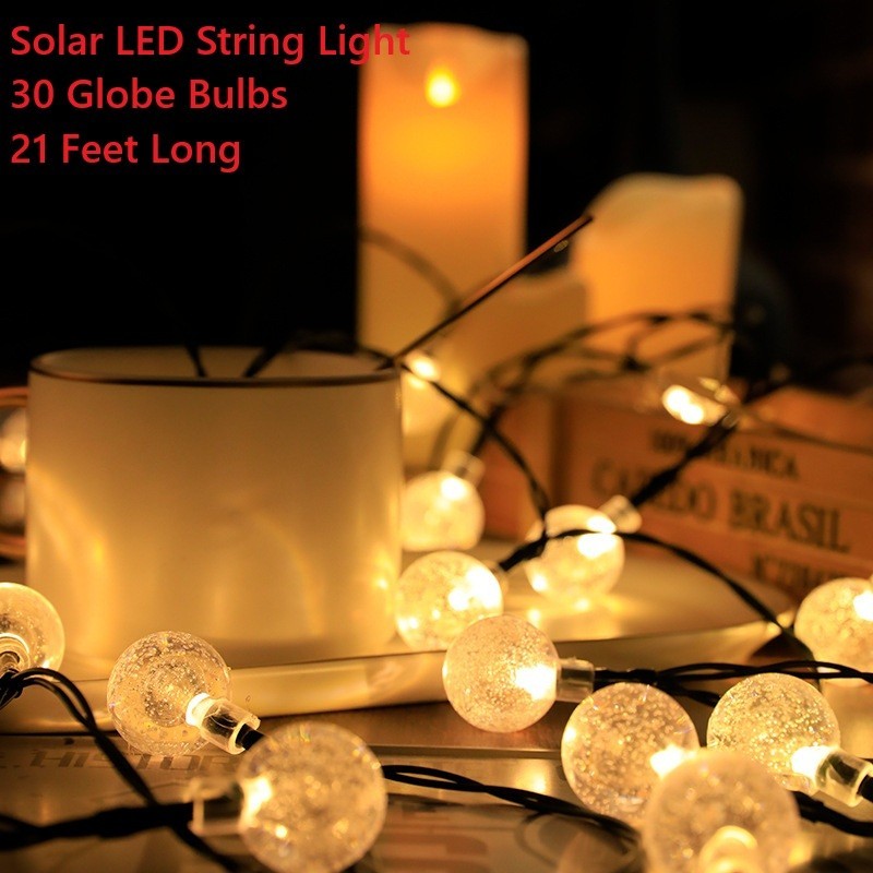 Solar String Light 30 LED Bulbs 21ft Patio Party Yard Wedding Waterproof Outdoor