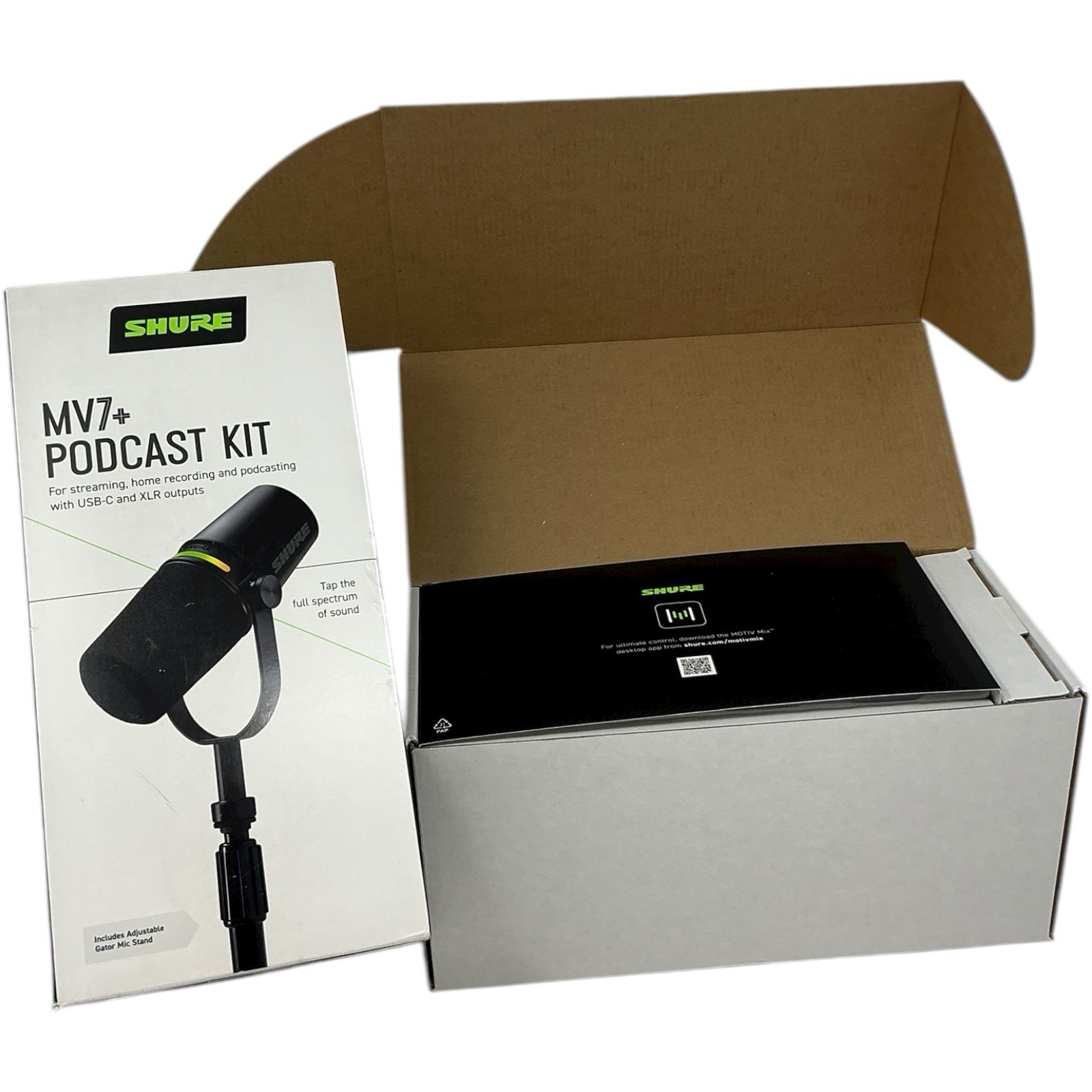 Shure MV7+ Hybrid Output USB-C & XLR Podcast Microphone & Desktop Stand Black