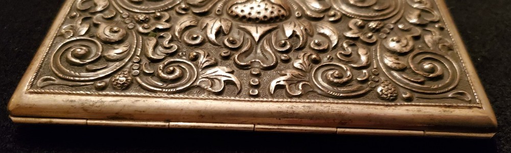 Antique 800 Silver Thistle Design Repousse Hammered Cigarette Case