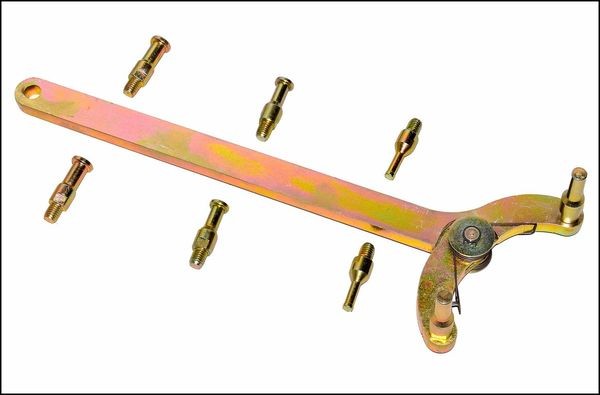 Universal wrench for locking camshaft wheels