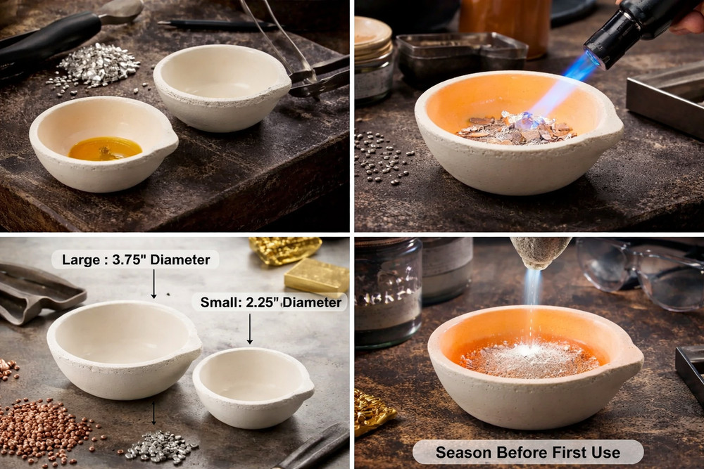 Ceramic Crucible Melting Dish Gold Silver Copper Casting Refining Alloying