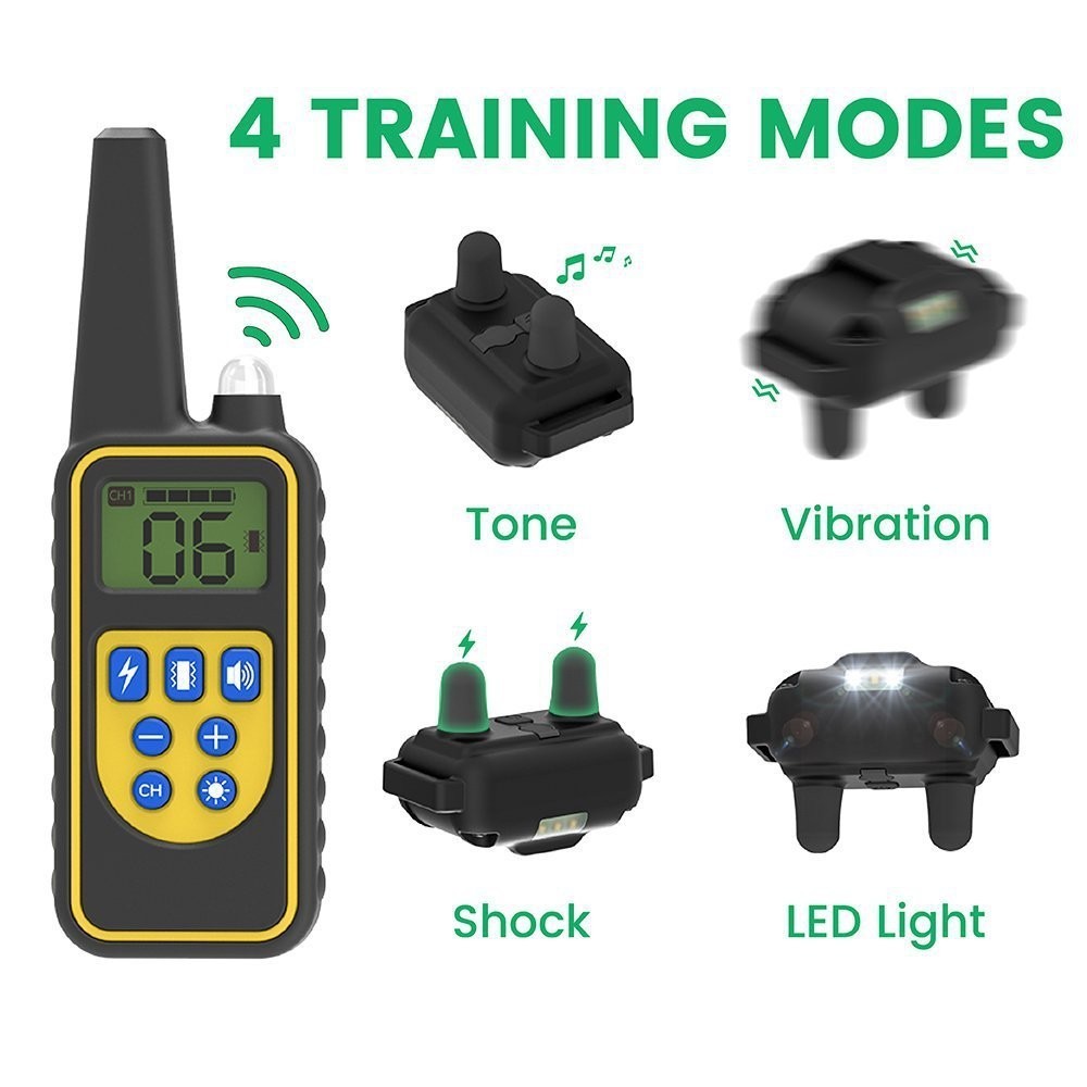Dog Shock Training Collar Rechargeable Remote Control Waterproof IP67 875 Yards