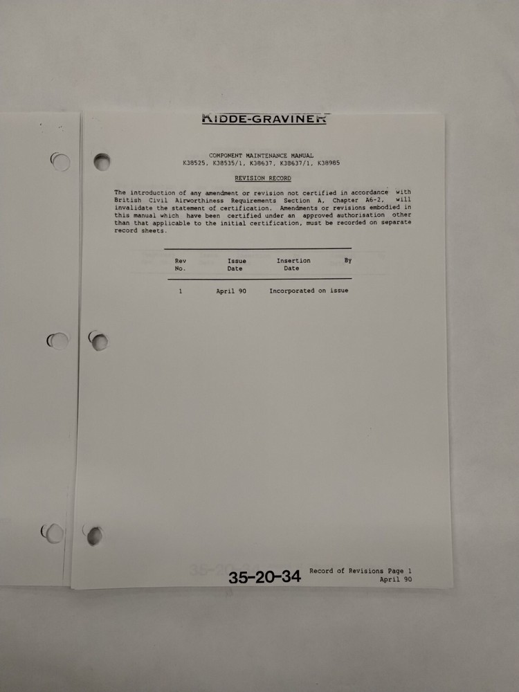 Kidde-Graviner Mask Stowage Box Assemblies Component Maintenance Manual-Original