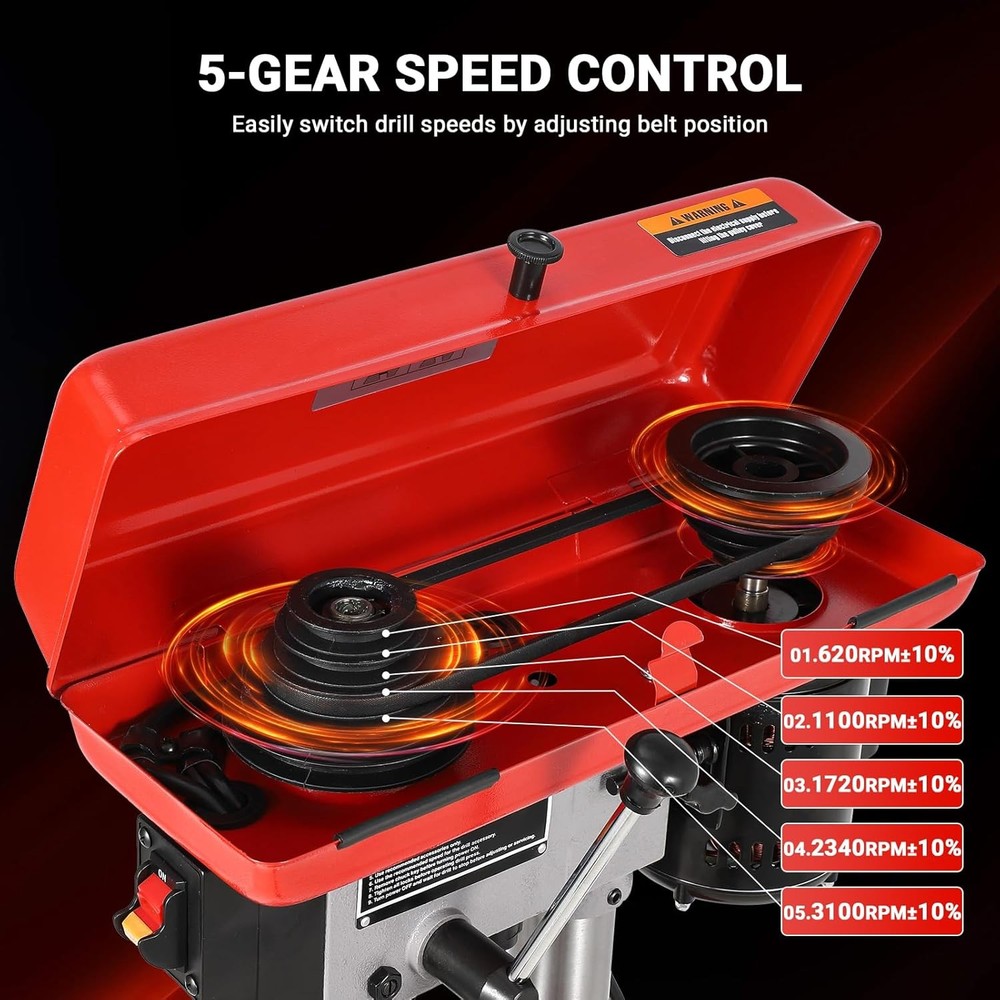 8" Benchtop Drill Press 2.5 Amp Tabletop Drill Machine 5 Speed Adjustable w/ LED