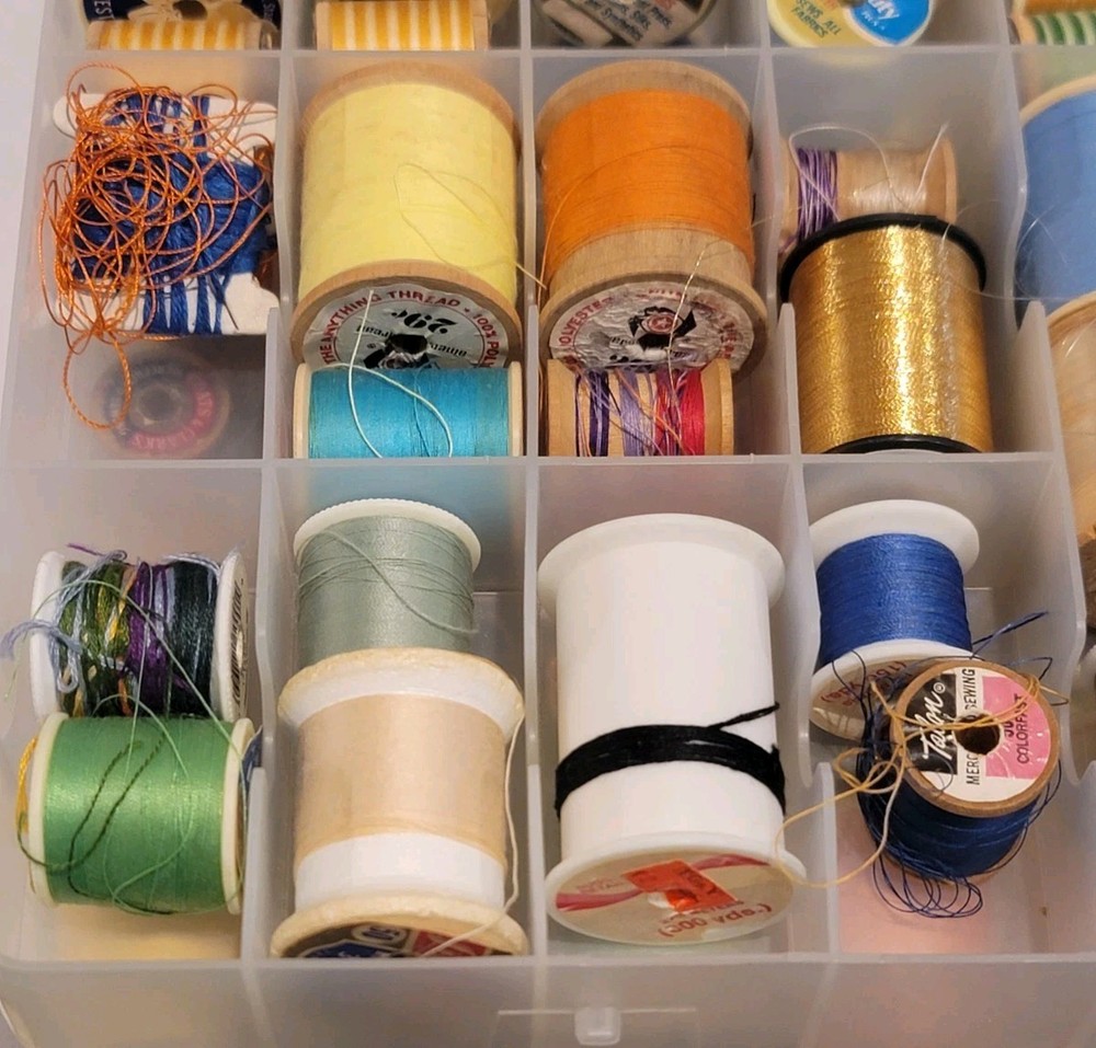Plastic Double Sided Sewing Thread Storage Case With Various Threads Included