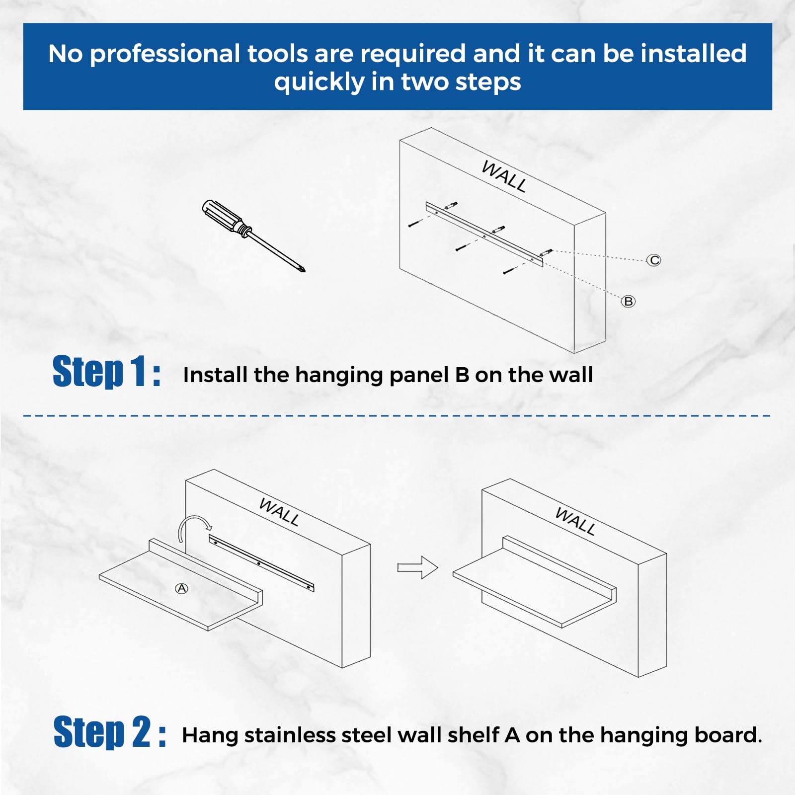 Stainless Steel Shelf Wall Mounted Commercial Stainless Steel Shelves 8.6 * 16 I