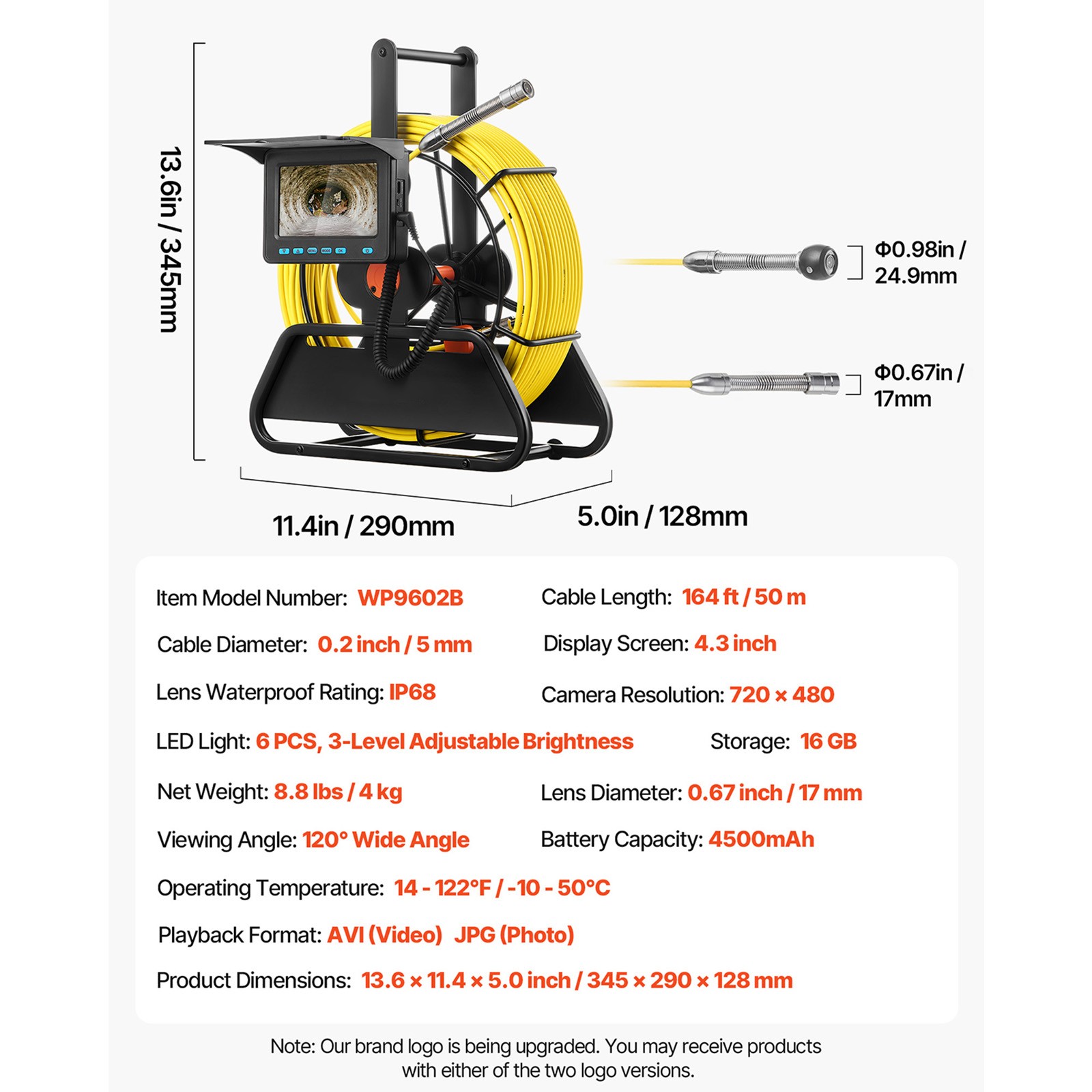 Uimoso 164ft Sewer Inspection Camera with 4.3-inch Screen and Waterproof Design
