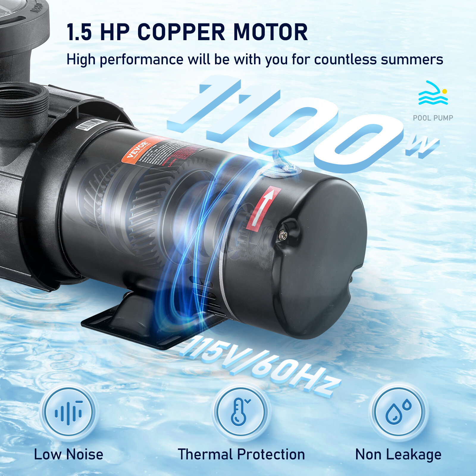 VEVOR Swimming Pool Pump 1.5 HP 88 GPM w/ Strainer Filter Pump Above Ground
