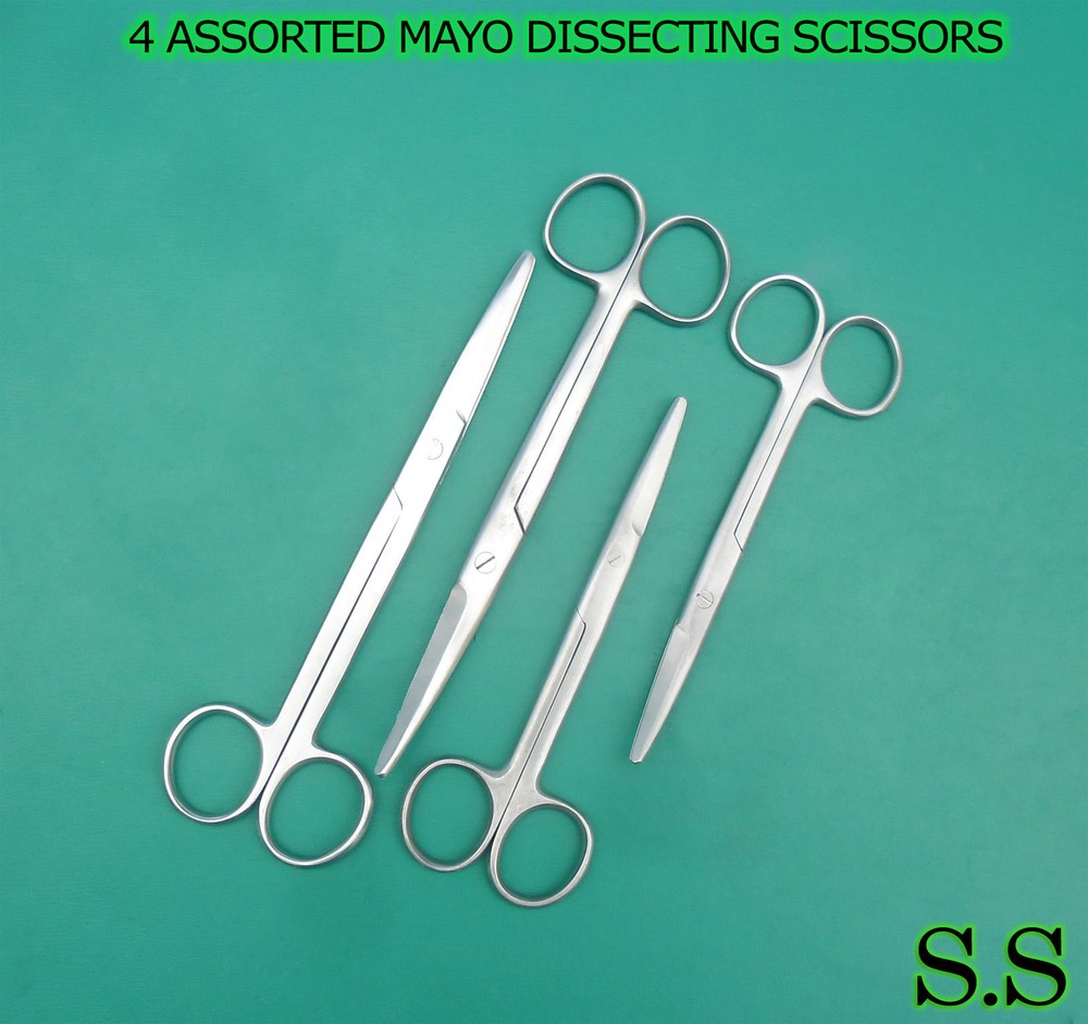 4 ASSORTED MAYO DISSECTING SCISSORS SURGICAL DENTAL INSTRUMENTS FORCEPS