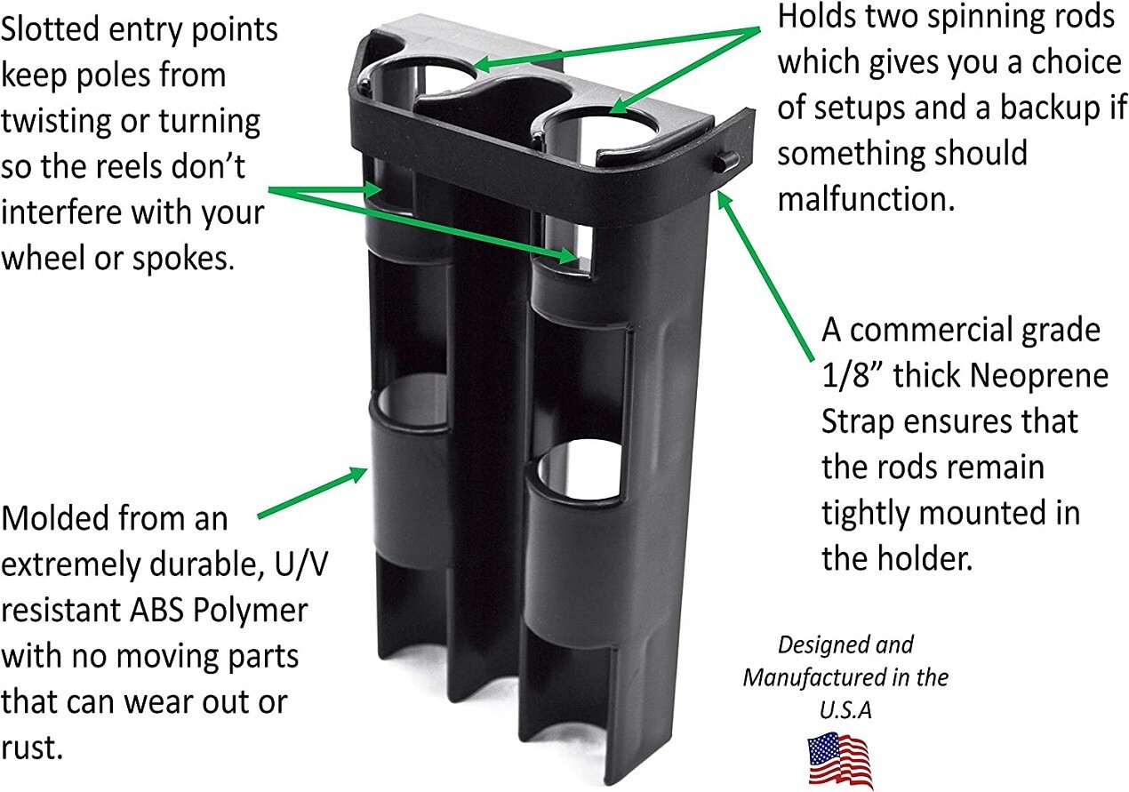 BIKE FISHERMAN - Bike Fishing Rod Holder - Holds 2 Rods - Easily Mount - Secure