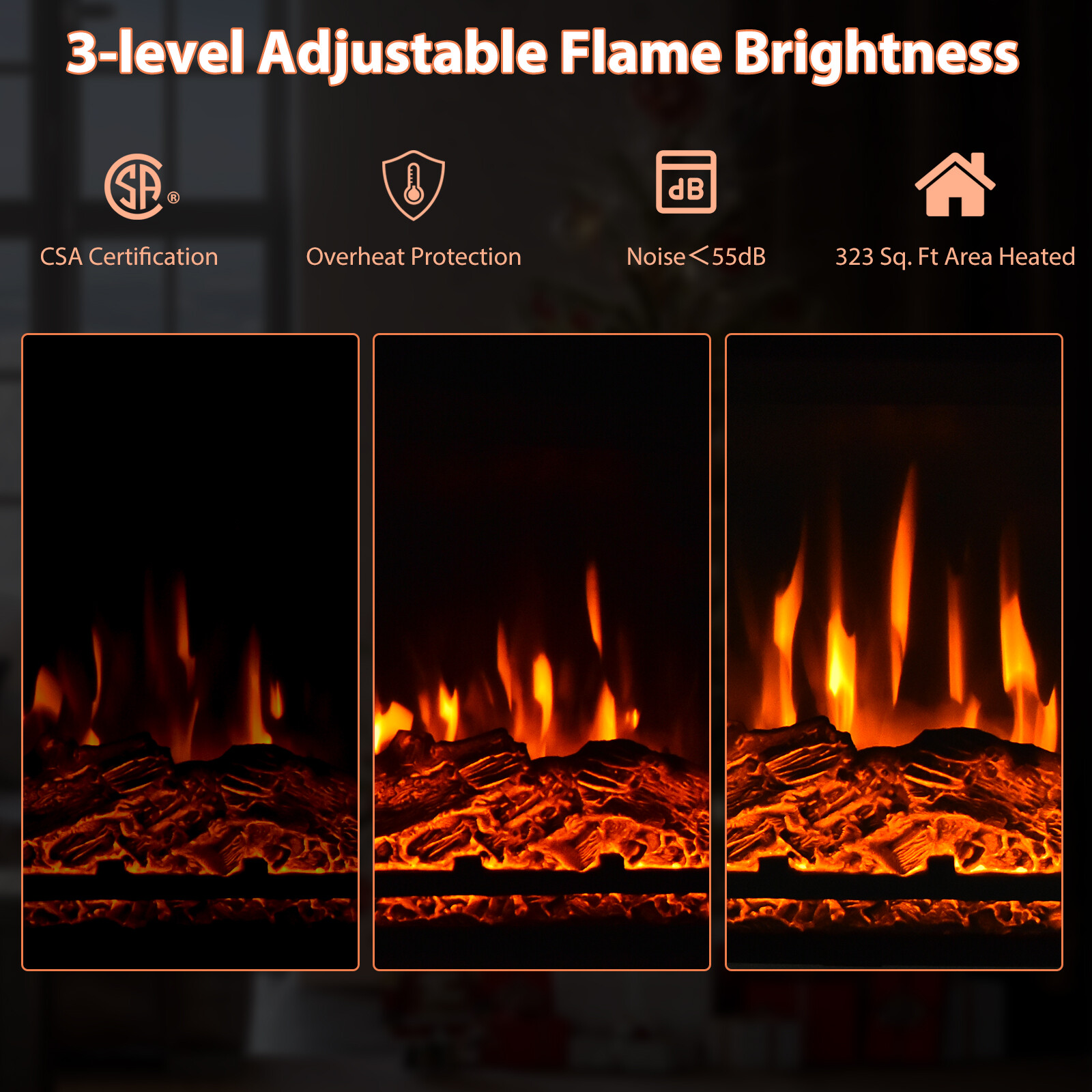 32" Heater Electric Fireplace Mantel TV Stand Space w/Remote Control 1400W