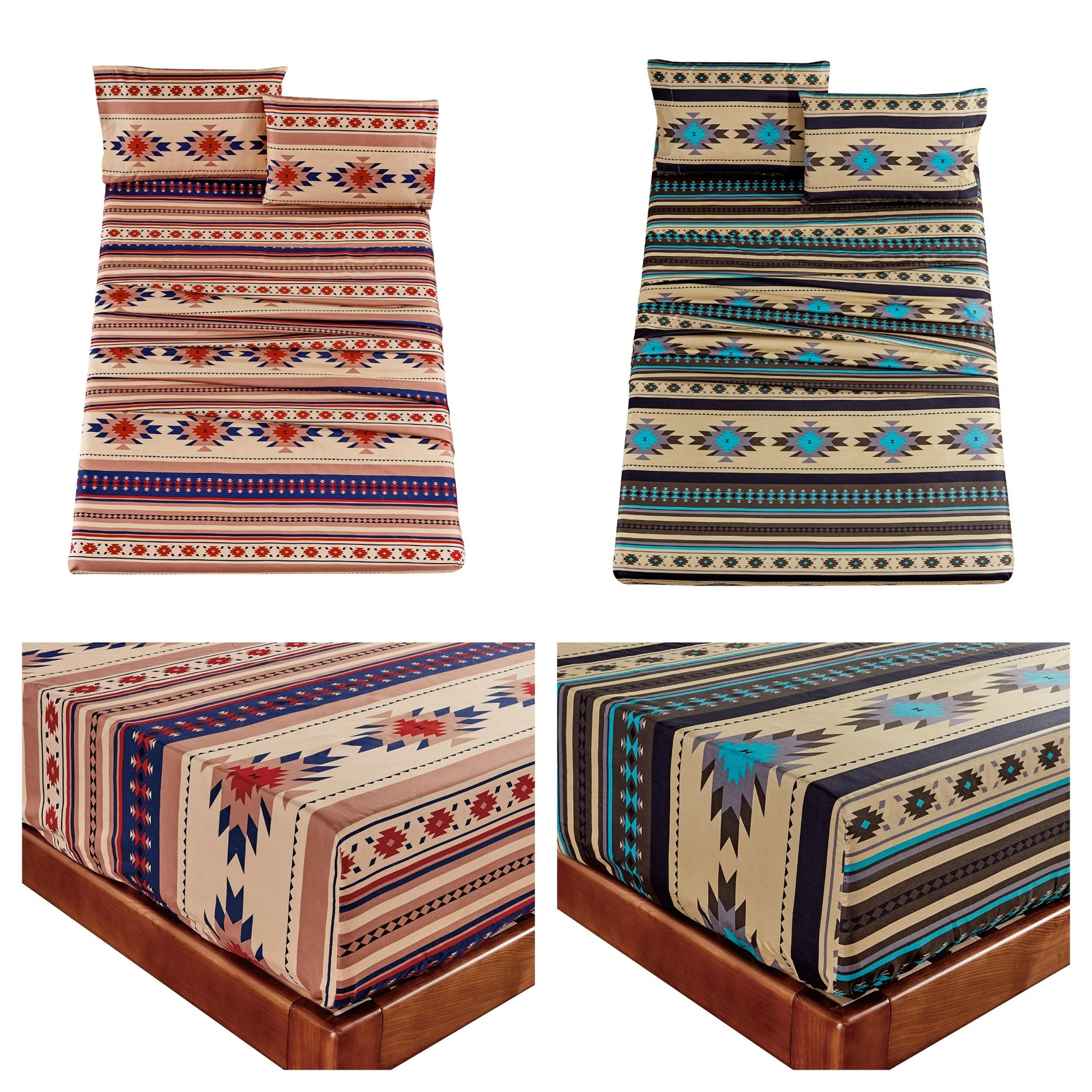 Chezmoi Collection 4-Piece Southwestern Tribal Multi-Color Sheet Set