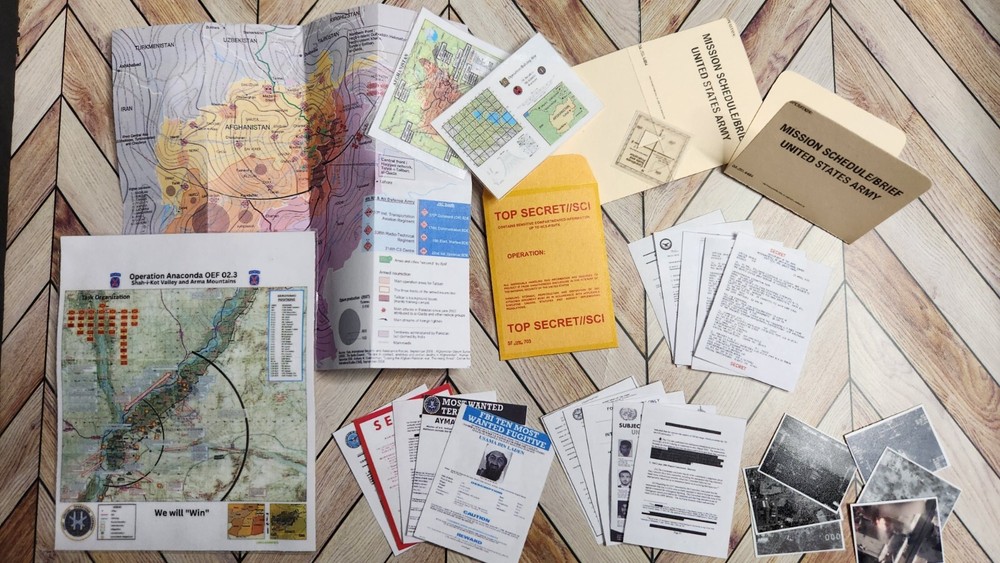 1/6 SCALE Mini US Army Brief for OEF Folders, Protractor, Maps, Envelope, & Docs