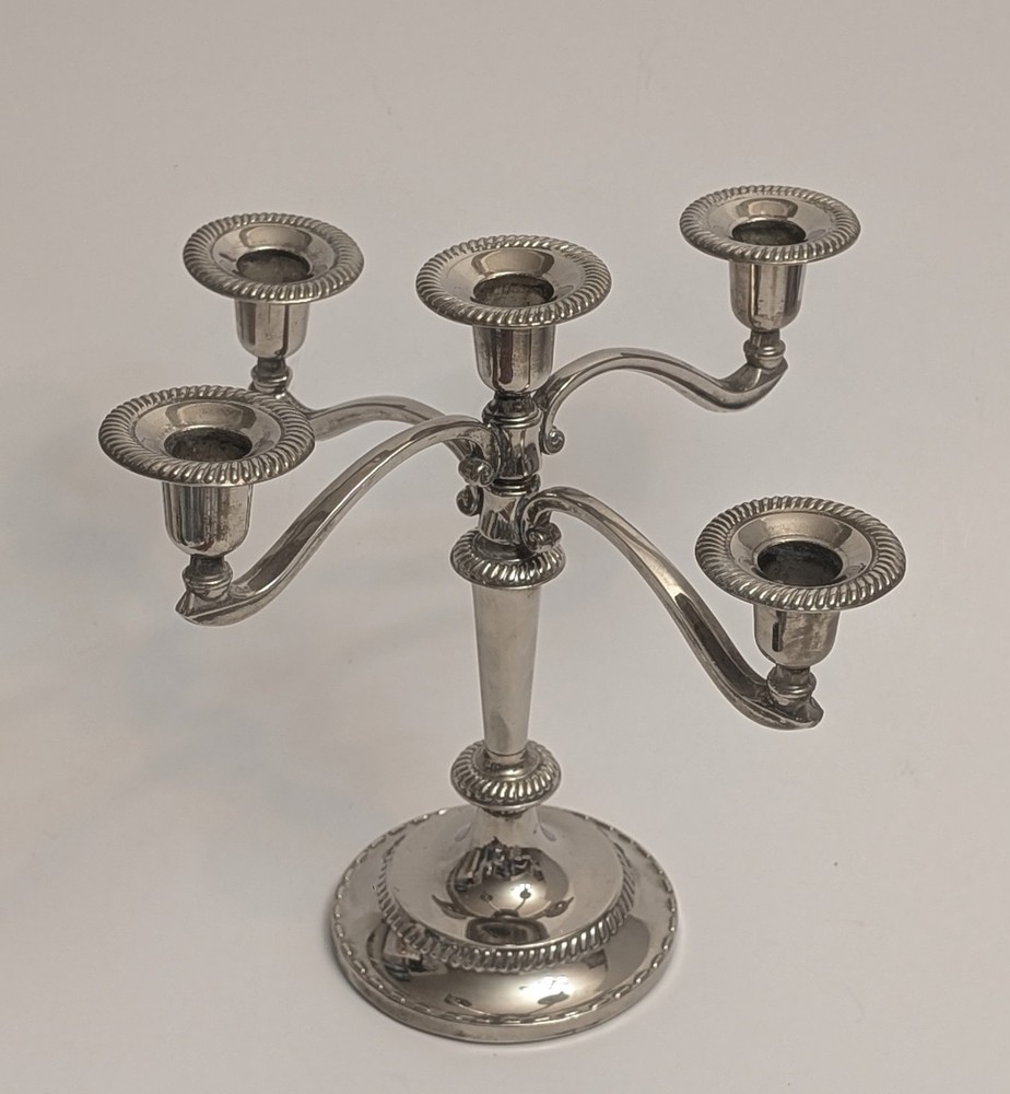 Vintage Silver Plate Adjustable Five Arm Candelabra