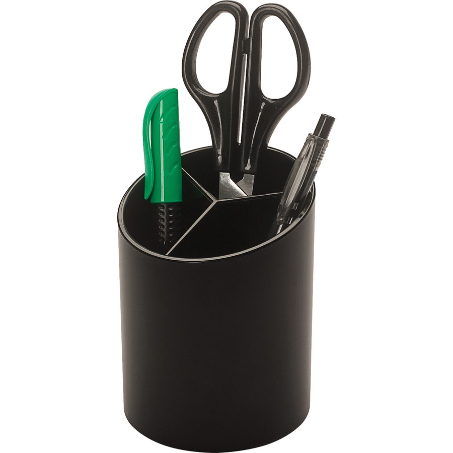 Business Source BSN32355 Pencil Cup 3 Compartment Black Plastic