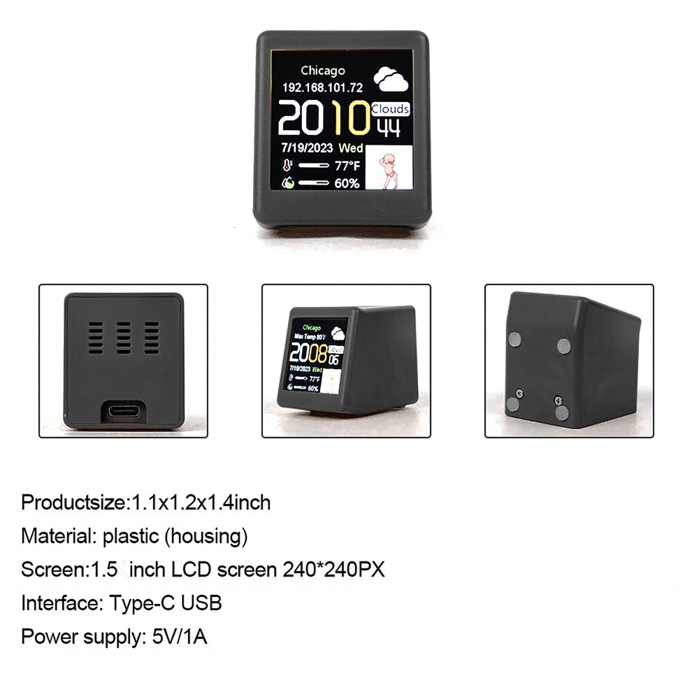 Smart Clock WIFI Weather Clock Screen Temperature&Humidity Desktop Decor Gift