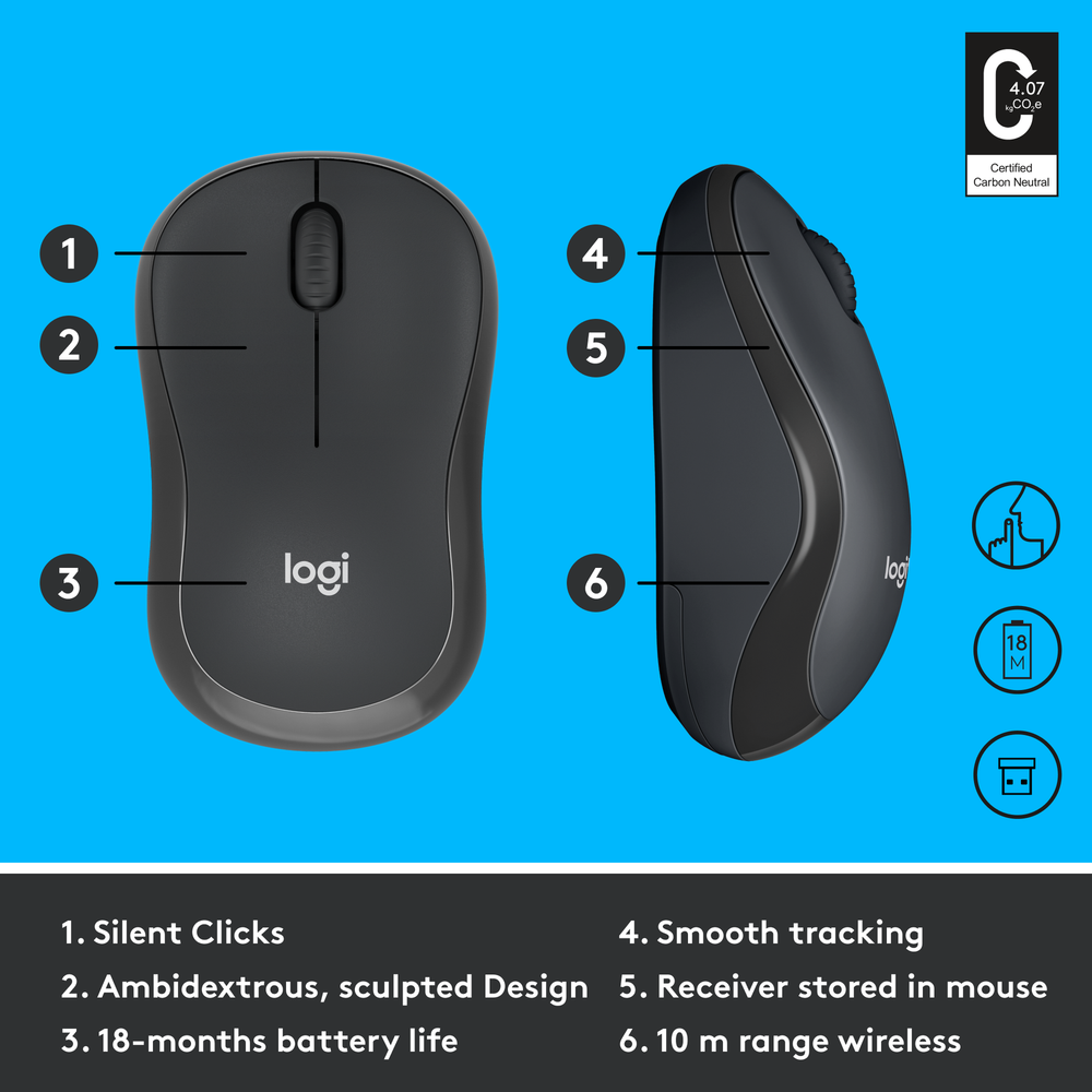 Logitech - M220 SILENT Wireless Optical Ambidextrous Mouse - Graphite