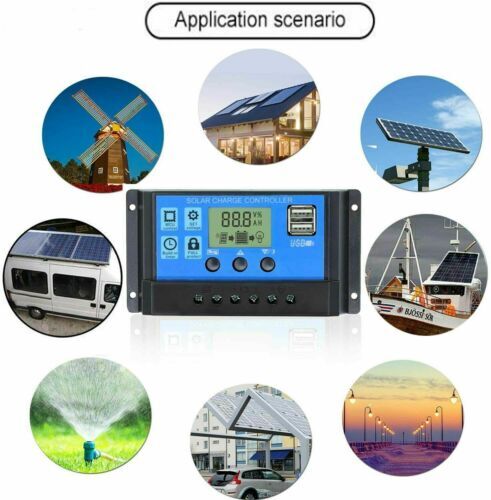 Solar Charge Controller Panel Regulator USB Backlight LCD Display 30A 12V/24V