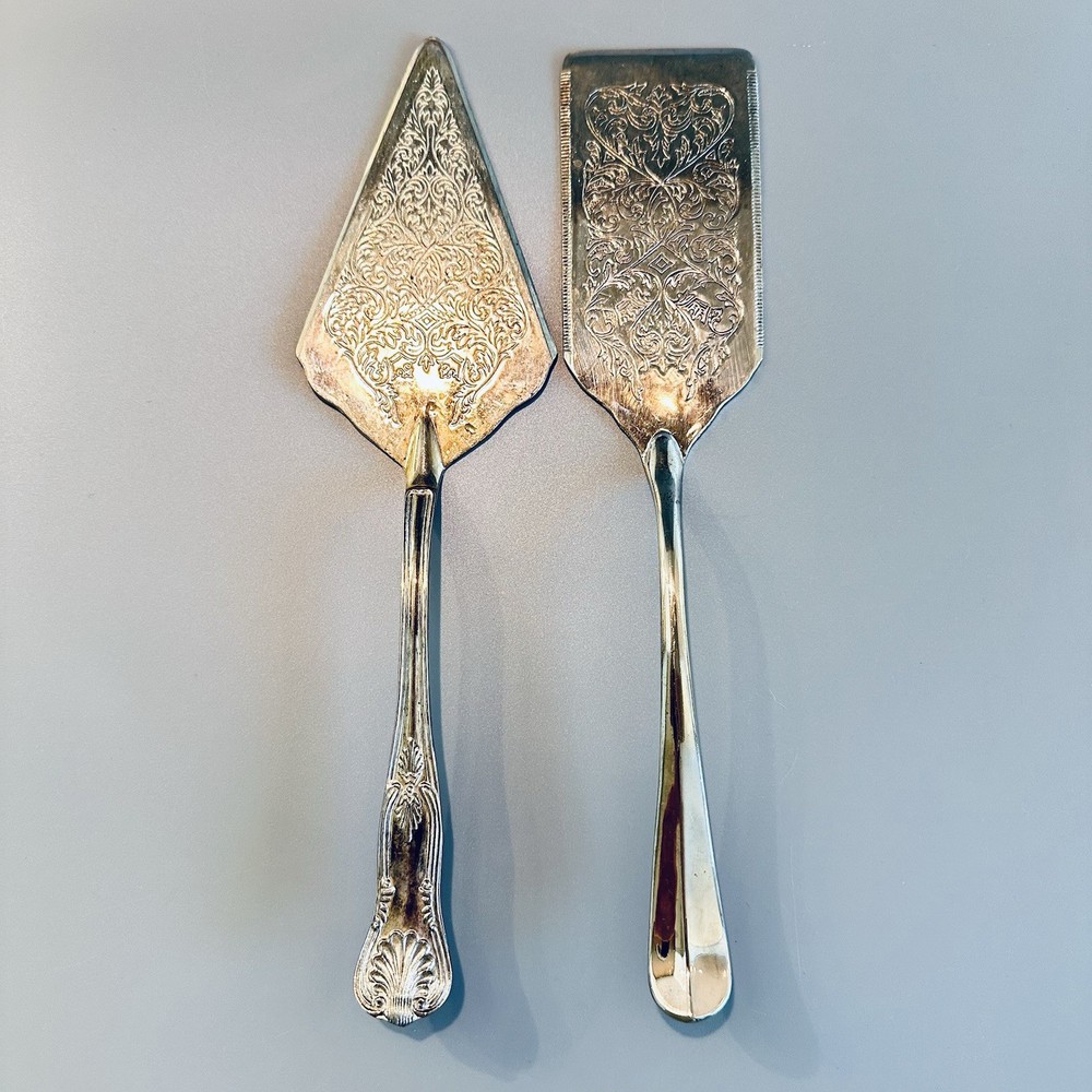 2 Godinger Cake Cutter Pie Silver Plated Server Serrated Edge 11” Vtg Set Lot