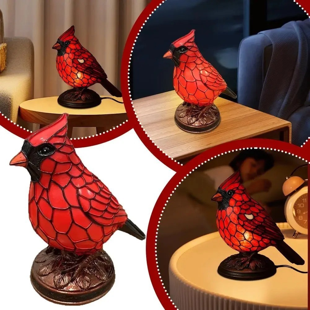 Cardinal Lamp Red Resin Birds Night Light Handmade Resin Table Lamp W/batteries