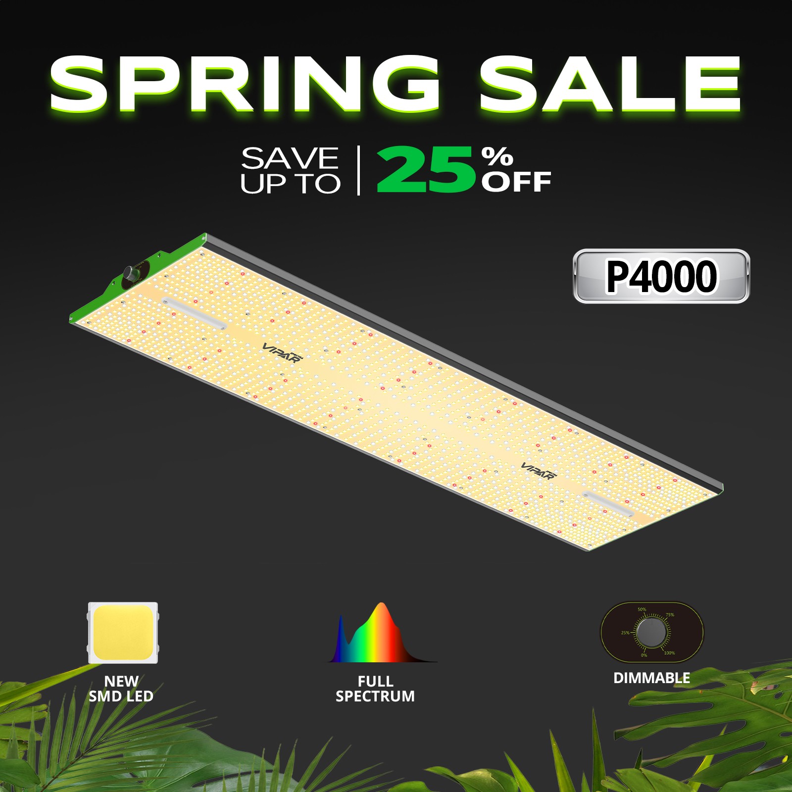 VIPARSPECTRA P4000 LED Grow Light Full Spectrum for 5x3ft Indoor Grow Tent Kits