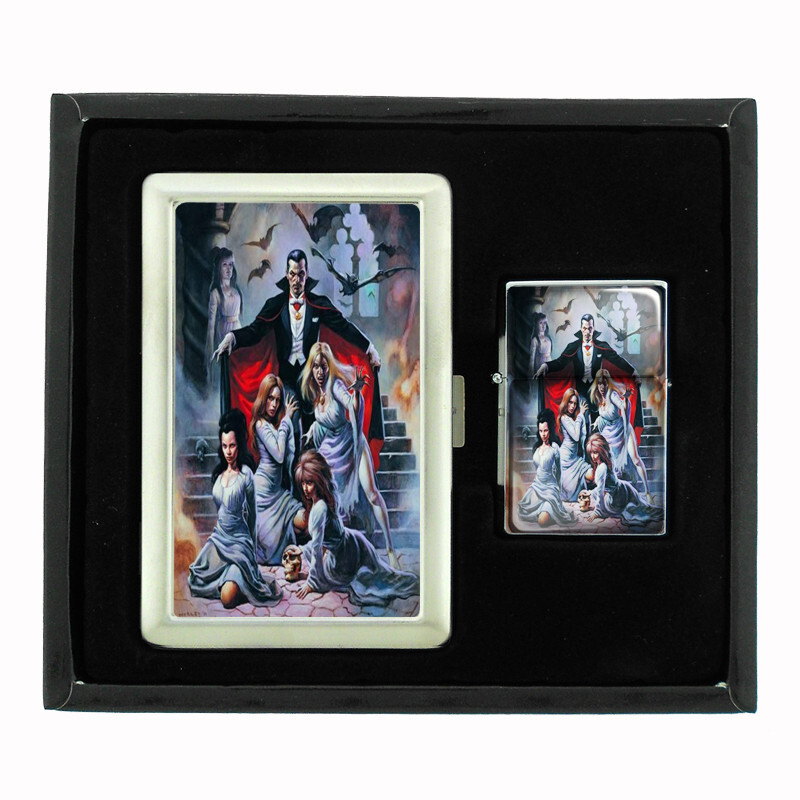 DRACULA VAMPIRE D1 CIGARETTE CASE / WALLET & LIGHTER GIFT SET