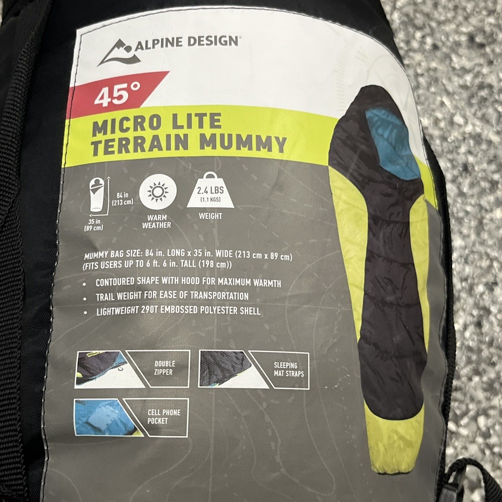 Alpine Design Sleeping Bag Mummy 45 Degrees Hiking Backpacking Compact