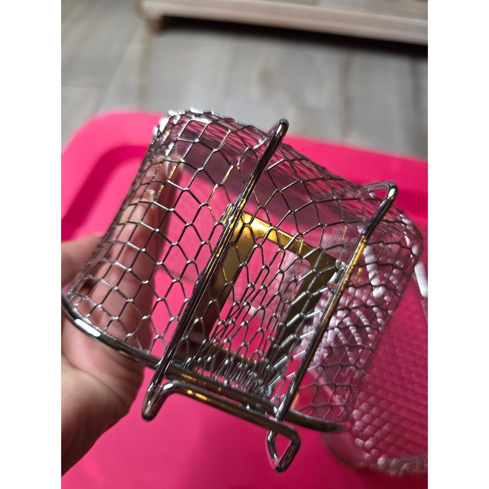 Set of 2 Silver Wire Mesh Deep Fryer Baskets with Hooks 8x4.5x4 Rectangular