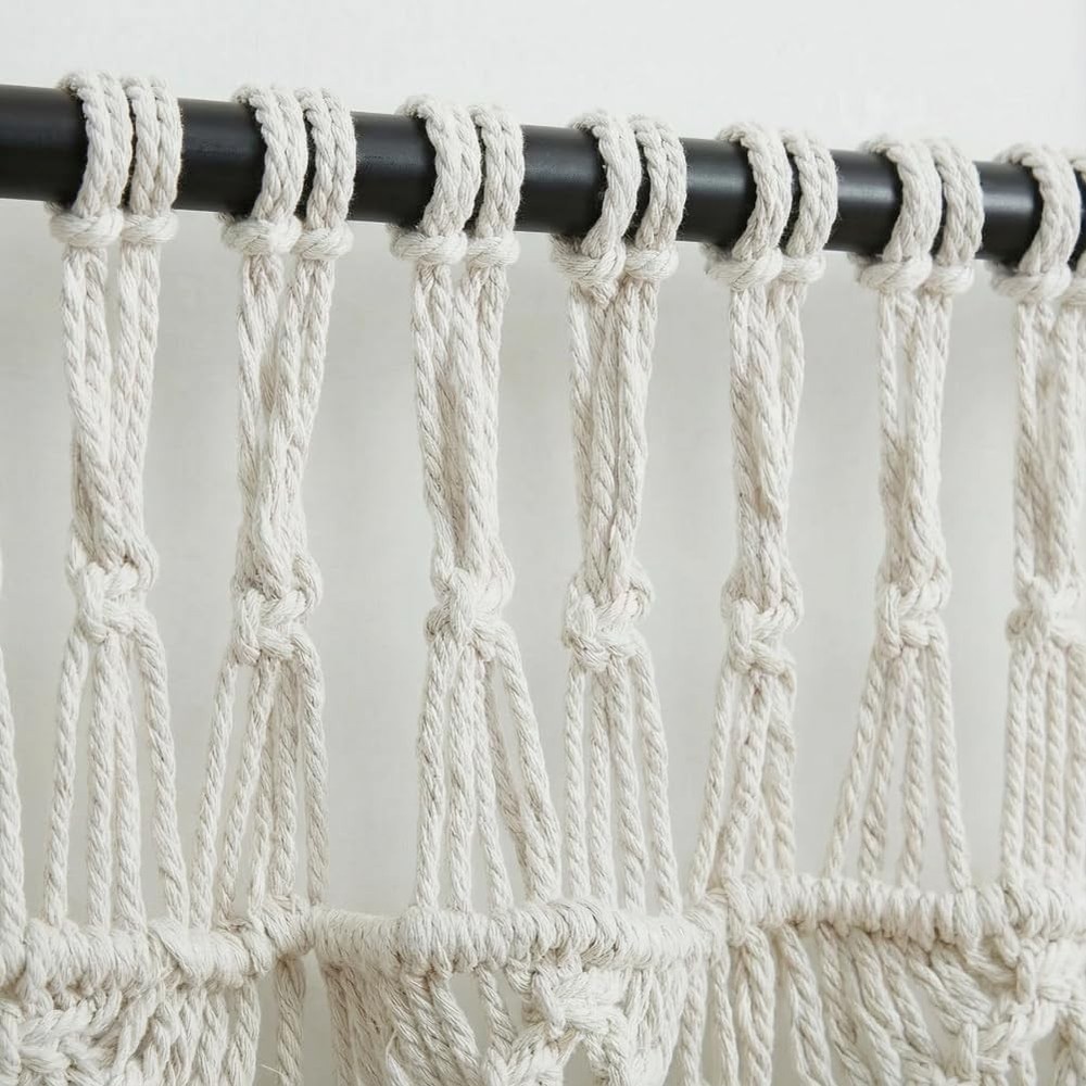 Boho Macrame Window Valance Handmade Cotton Decor Wall Hanging Curtain Panels...