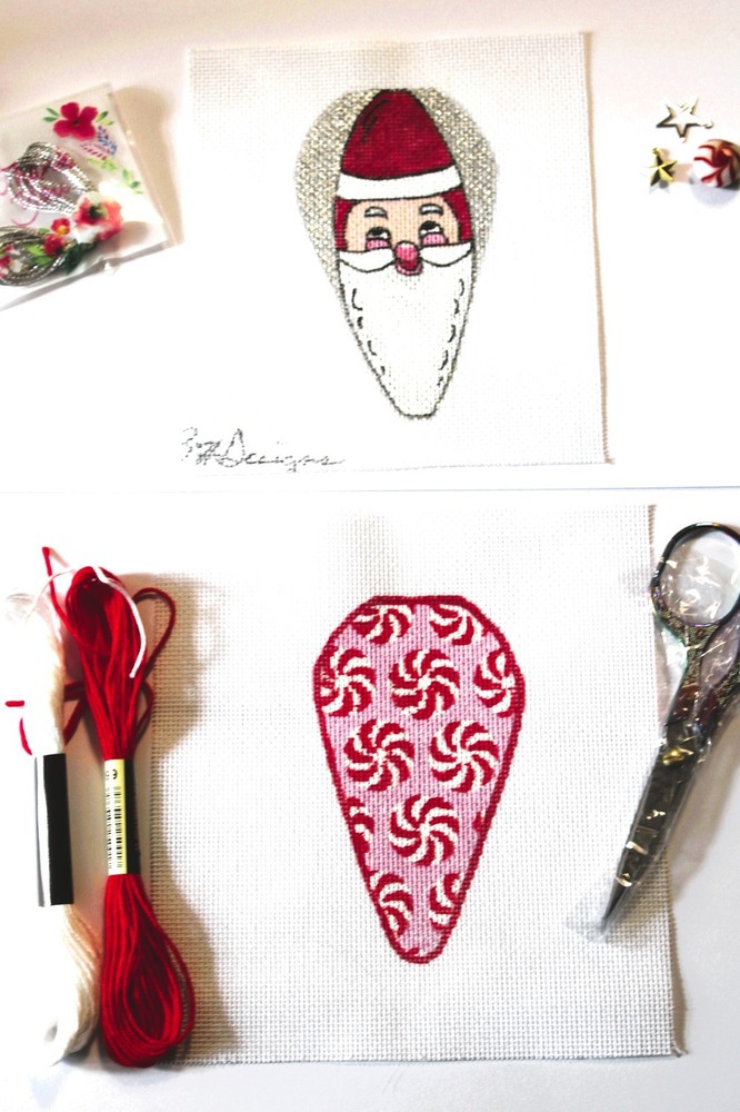 MINI Scissors & Thread Case KIT Needlepoint Canvas 18 mesh Christmas Candy Santa